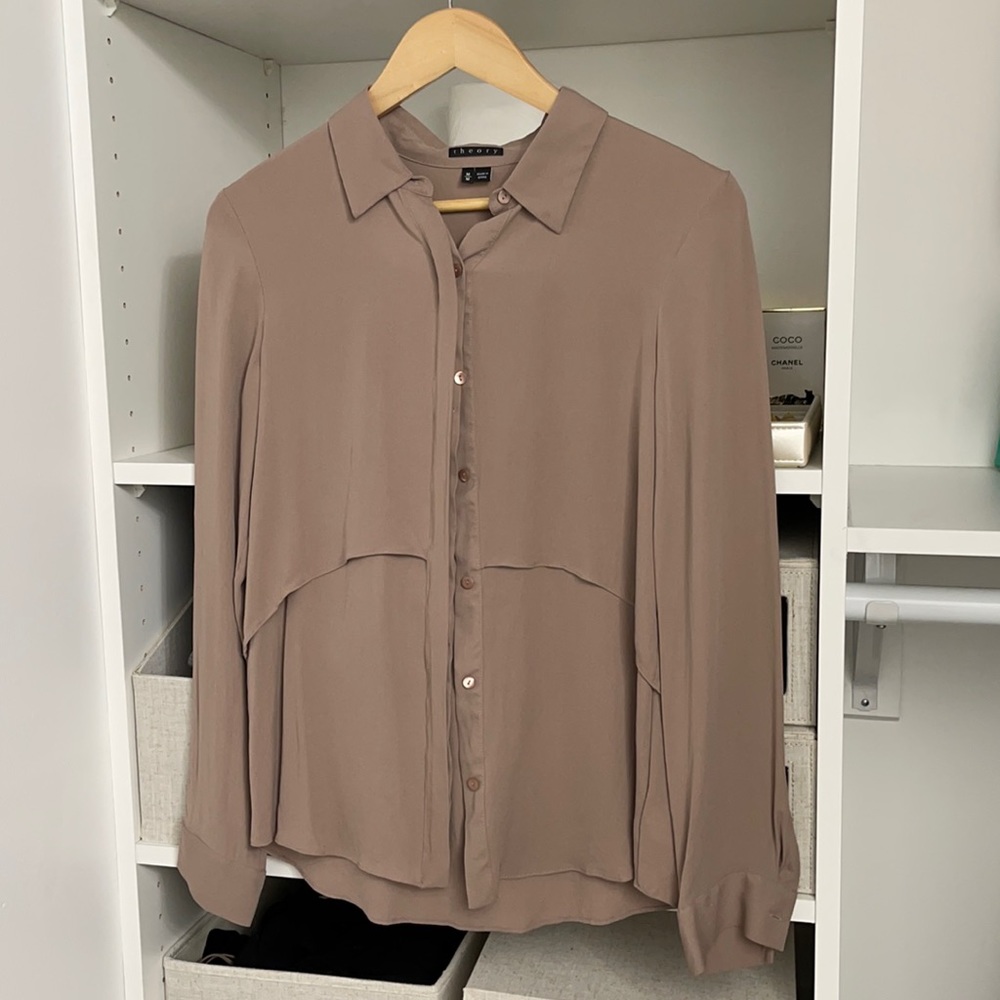 Theory - Rosita Dark Blush Silk Blouse